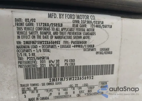 2002 Mercury Grand Marquis Ls from USA, damaged, VIN 2MEFM75W22X656952